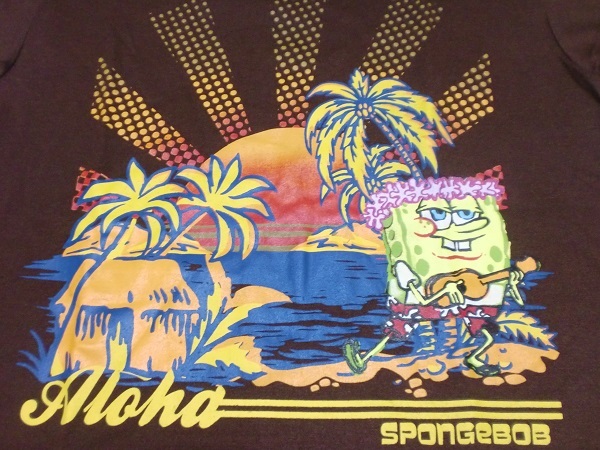 ※スポンジボブ Tシャツ Mサイズ 茶色（アロハ・ウクレレ）Spongebob T-shirt 21 _画像2