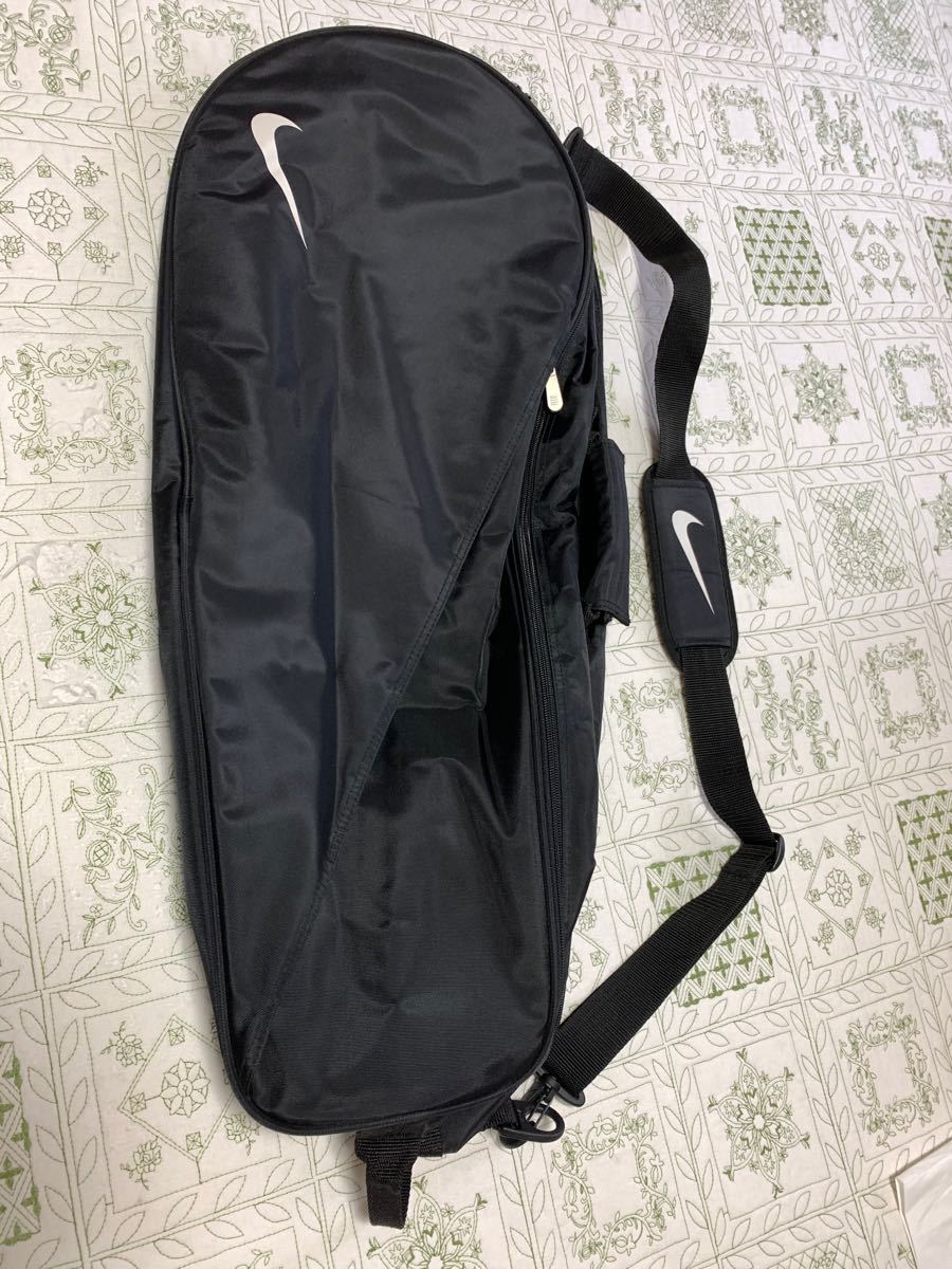 ★美品★ナイキ ワンポイント スラッシュロゴ テニスラケットケース/バッグ 黒 NIKE テニスラケットバッグ