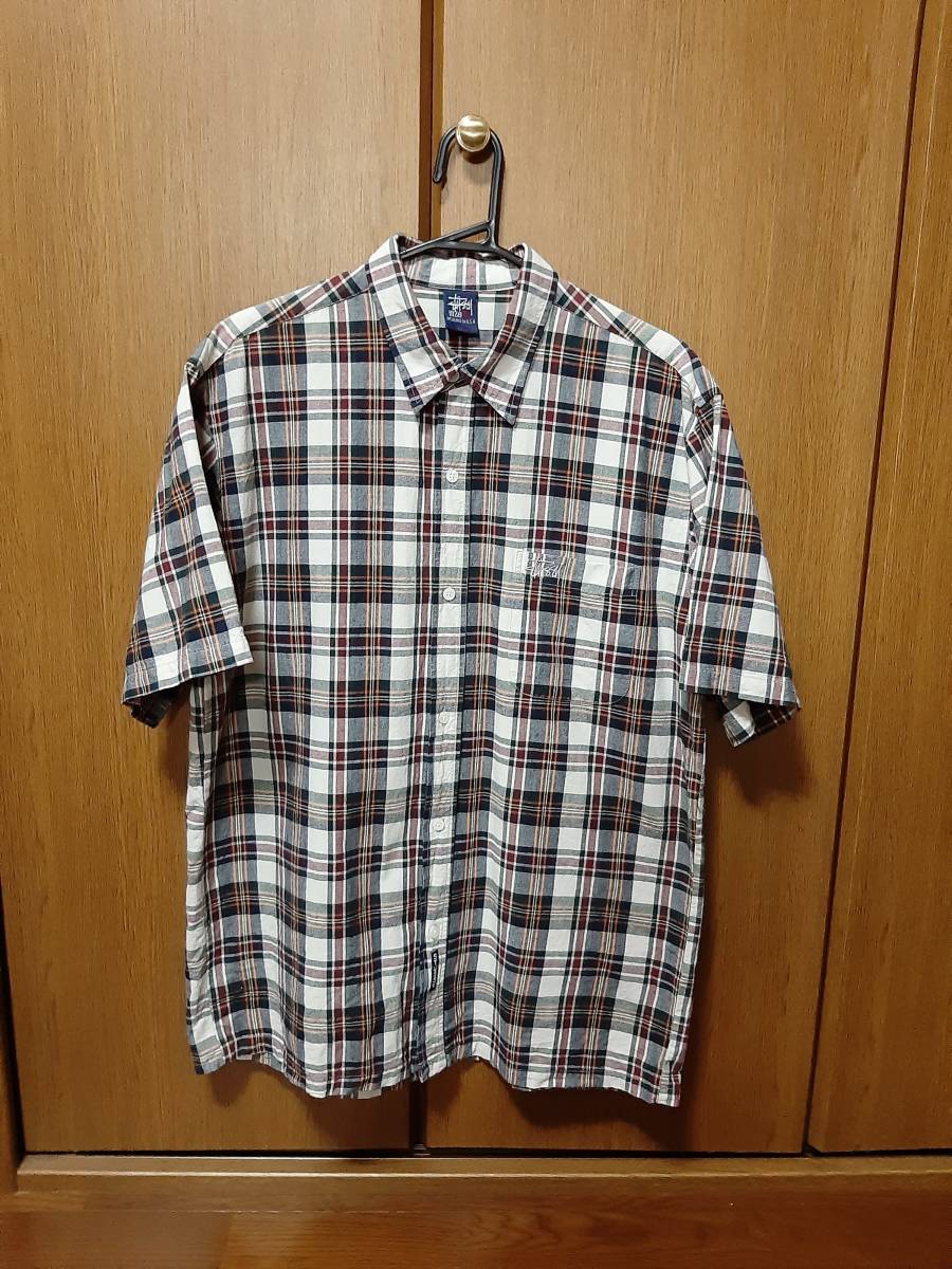 OLD STUSSY ステューシー 90年代 紺タグ 半袖 チェックシャツ L 80s90s 