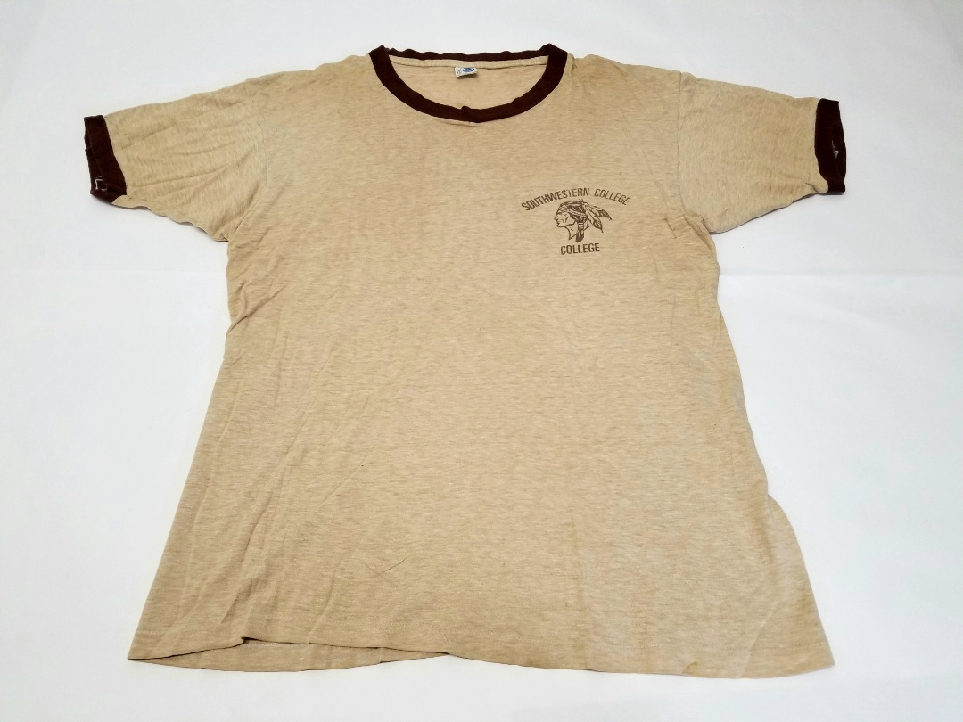 70s USA製 ARTEX 茶色杢 インディアン 染み込みプリント リンガーTシャツ L 70年代 アメリカ製 アメリカ古着 アメカジ ビンテージ ブラウン_画像2
