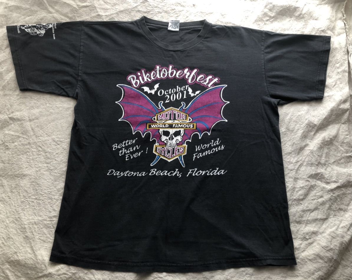 好きに XL Tシャツ スカルウイング ビンテージ ブラック バイカー