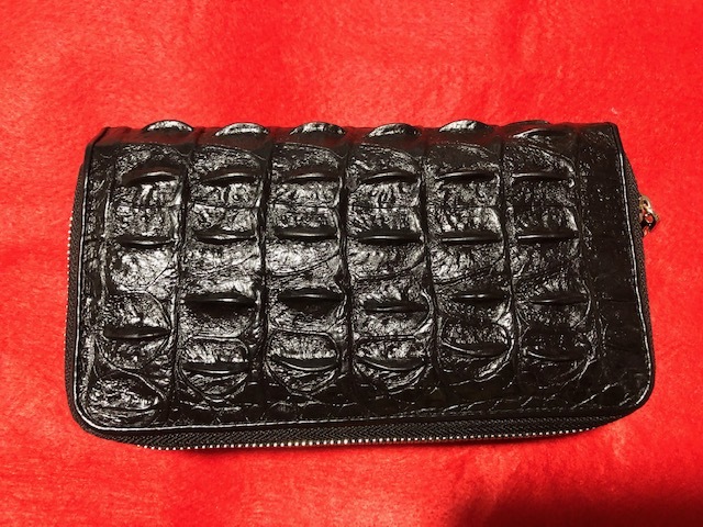 ワニ革 本革 長財布 Wファスナー ブラック　CROCODILE SKIN　　送料無料