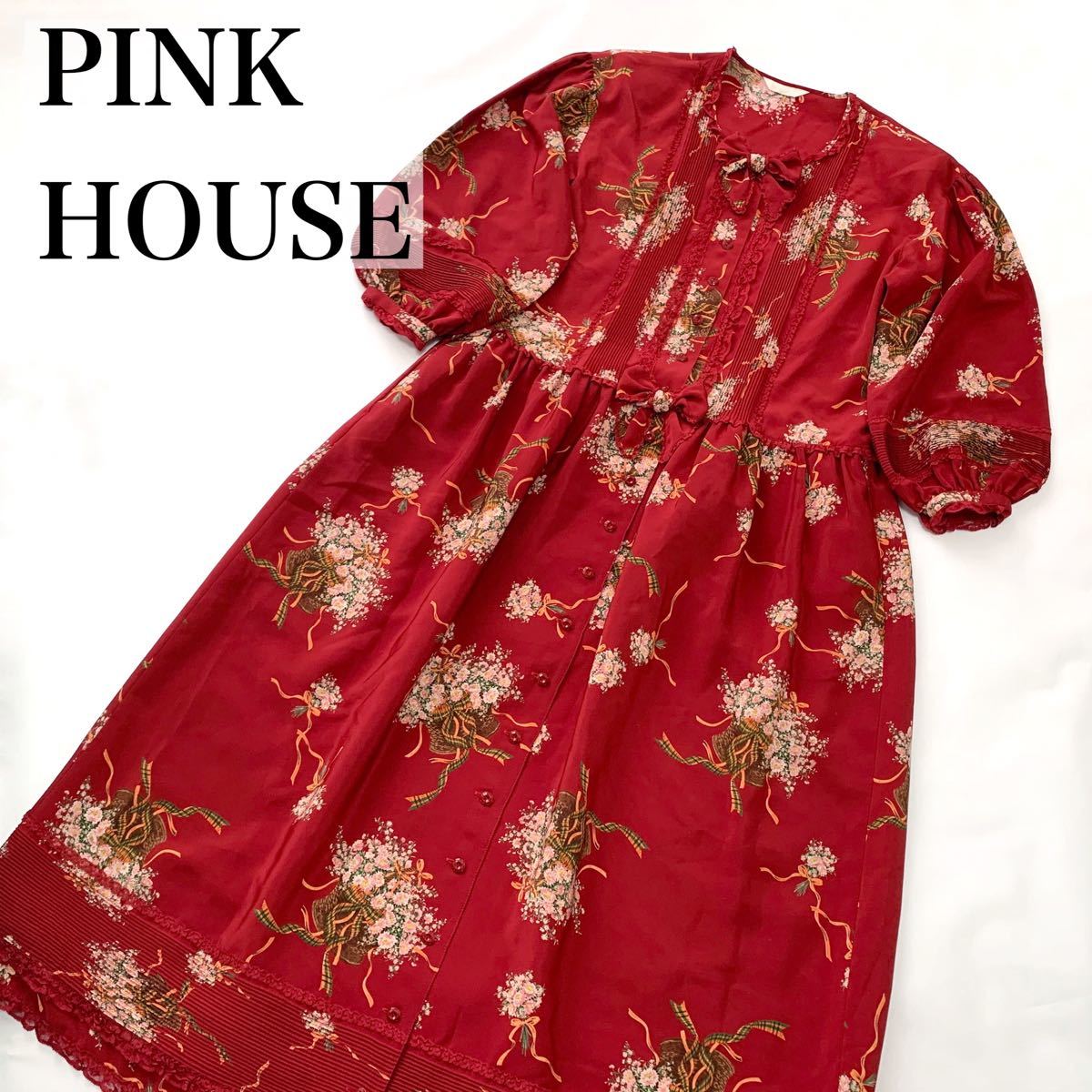 Paypayフリマ ピンクハウス Pinkhouse ワンピース 花柄 赤 レッド リボン Paypayフリマ ピンクハウス Pinkhouse ワンピース 花柄 赤 レッド リボン