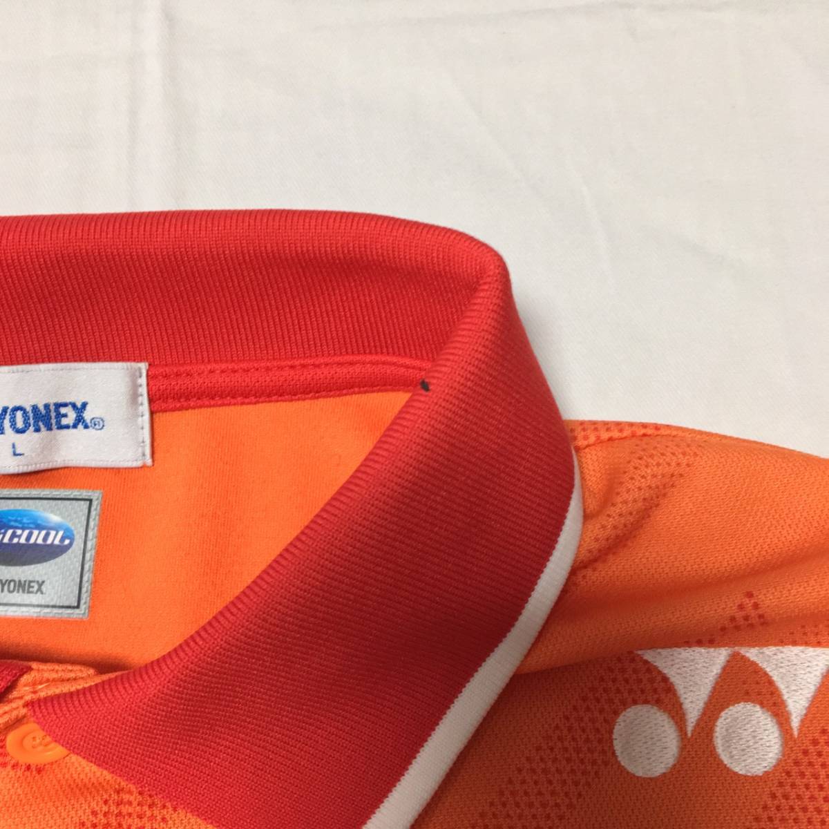 YONEX ヨネックス ベリークール ロゴ刺繍 ドライ ポロシャツ Lサイズ メンズ オレンジ 半袖 テニス バドミントン 卓球 日本製_画像6
