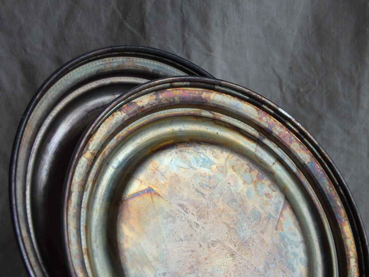 フランスアンティーク 皿 2枚セット シルバープレート プレート シャビーシック 装飾 蚤の市 ブロカント トレイ　台座 ディスプレイ台 仏_画像6