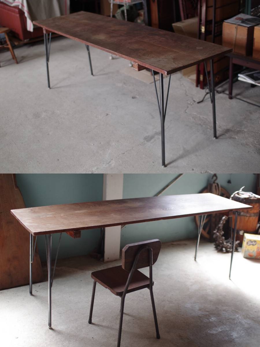  old material . iron legs. length desk working bench / dining table / length desk / work table V Cafe store exhibition furniture industry series in dust real 