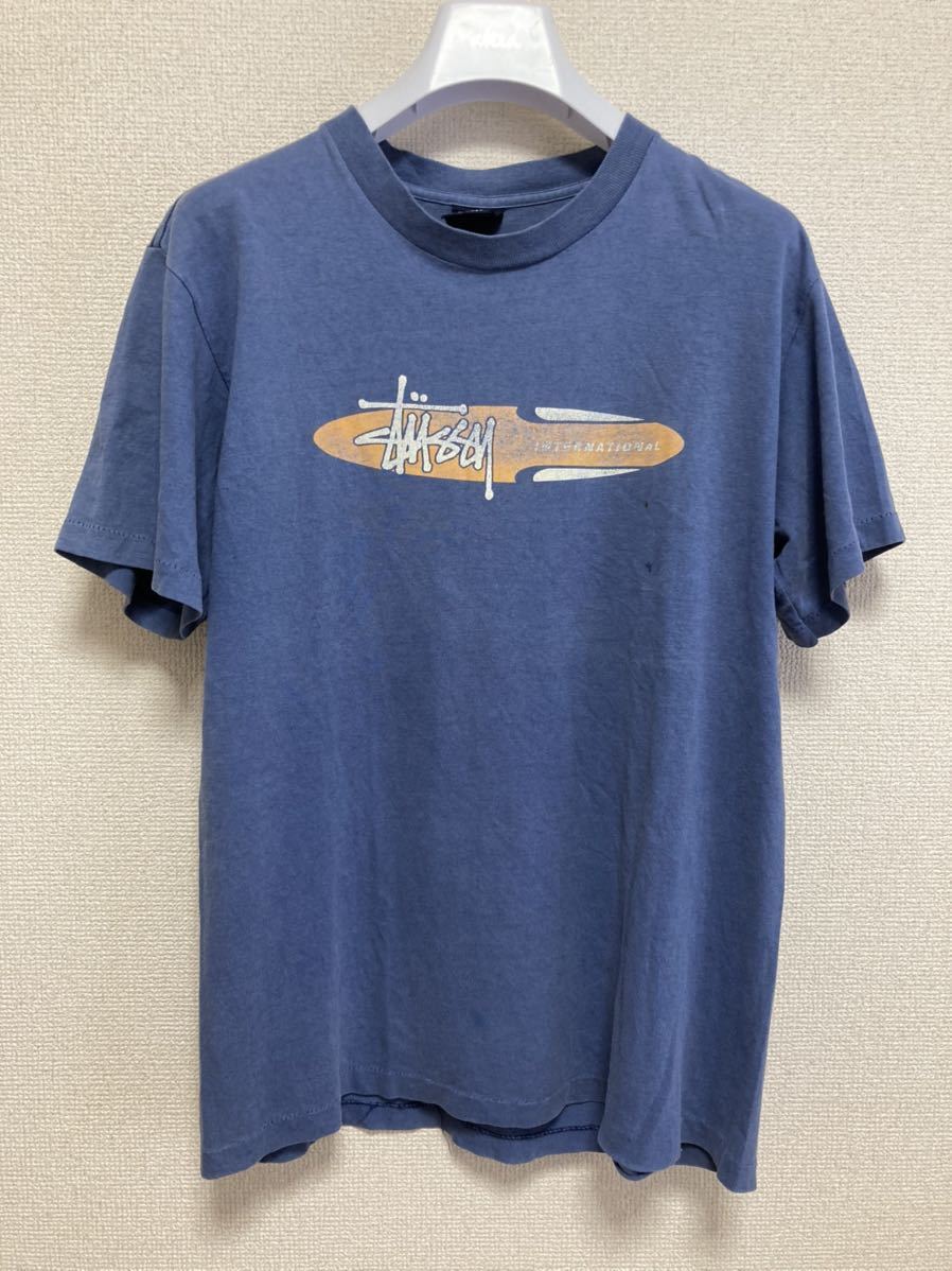 90's ヴィンテージ stussy 半袖Tシャツ サーフボード サーフィン Tシャツ USA製 ネイビー 系 mediun Vintage_画像1