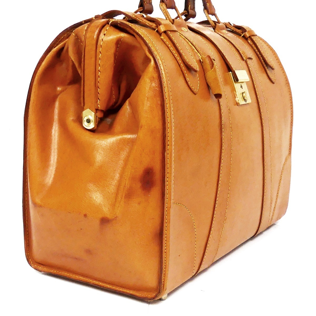 即決 REAL LEATHER レザーアンティーク風ドクターバッグ 茶 キャメル