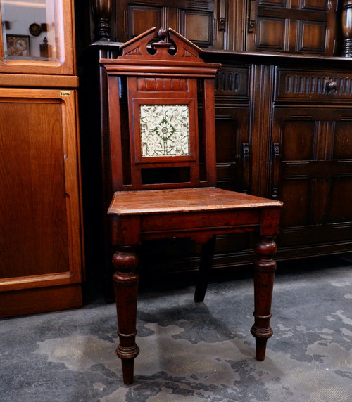 英国 アンティーク 1800年代 ヴィクトリアン時代 マホガニー材 タイルバック 古木のホールチェア 椅子 家具_画像2