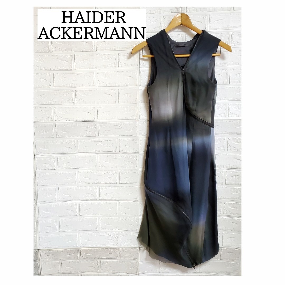 Paypayフリマ ノースリーブワンピースhaiderackermann ジッパー グラデーション ワンピース 変形 アシンメトリー シルク 青 黒 Paypayフリマ ノースリーブワンピースhaiderackermann ジッパー グラデーション ワンピース 変形 アシンメトリー シルク 青 黒