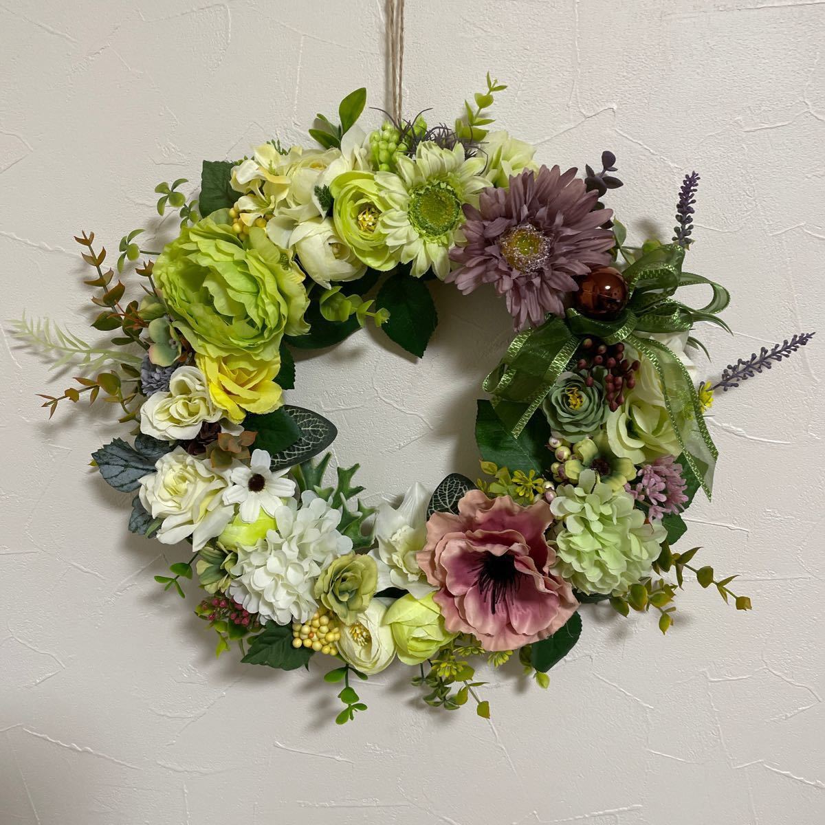 Paypayフリマ 花や実ぎゅうぎゅうボタニカル風グリーン 造花リース Paypayフリマ 花や実ぎゅうぎゅうボタニカル風グリーン 造花リース