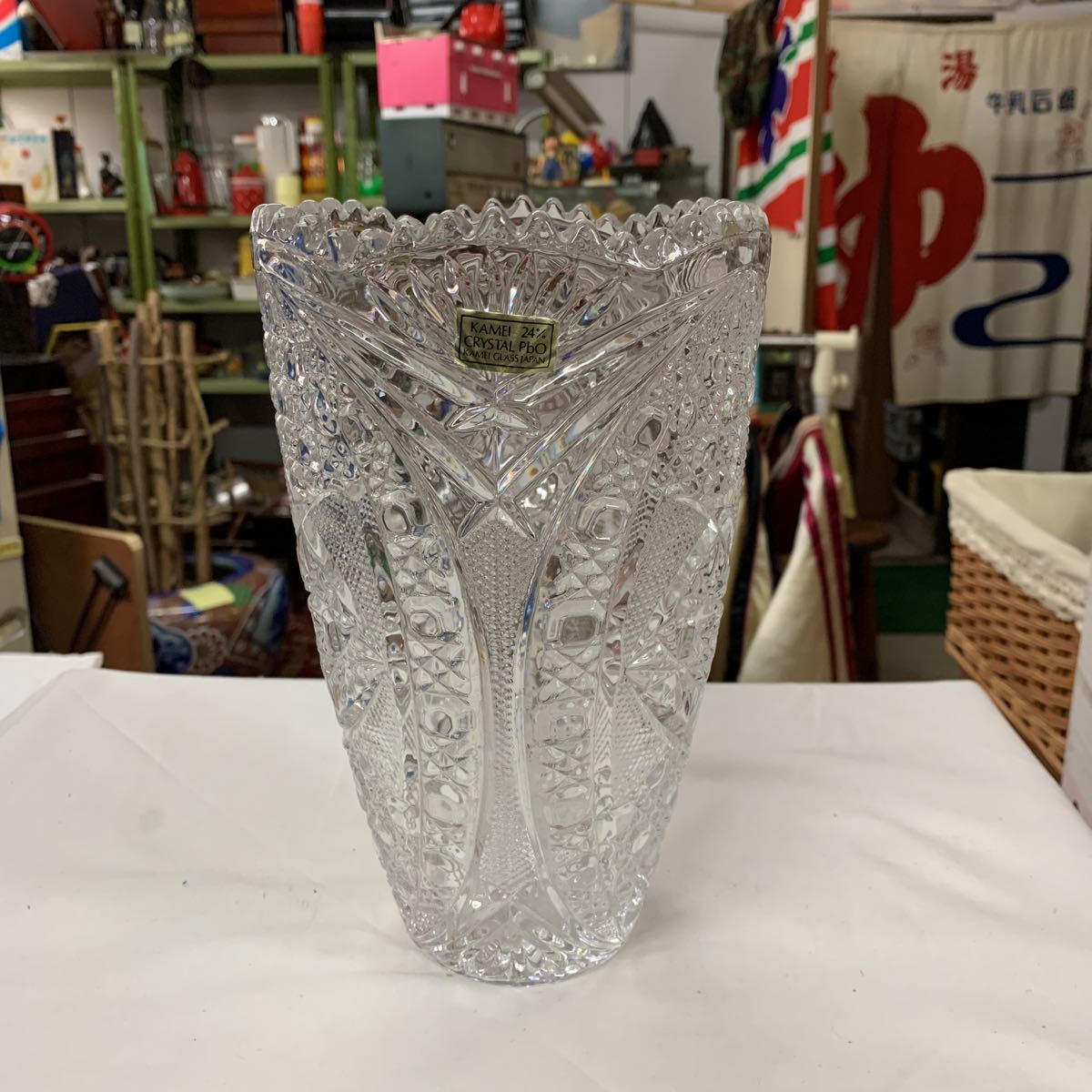 KAMEI CRYSTAL PbO カメイクリスタル　KAMEI GLASS JAPAN 花瓶　花器　フラワースタンド　フラワーアレンジメント　計2点　箱なし_画像2