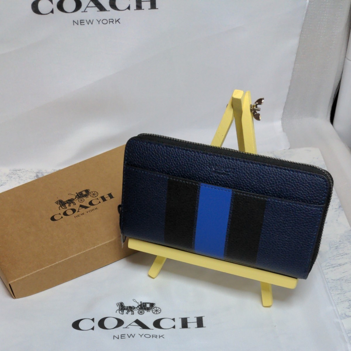 Paypayフリマ コーチ Coach 長財布 メンズ財布 札入れ 小銭入れ カード ブルーライン おしゃれ 新品未使用