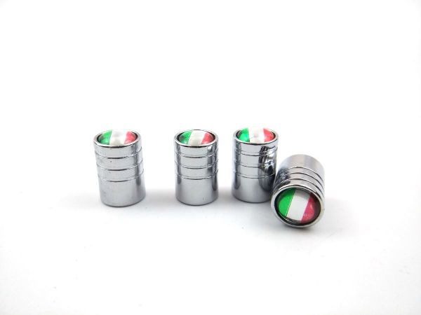 イタリア国旗 エアバルブキャップ 汎用 タイヤ 簡単 ドレスアップ 4個セット 丸型シルバー_画像2