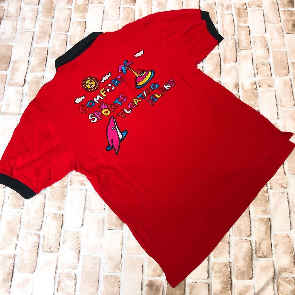 レア！ ミキハウス ミキスポーツ ポロシャツ M メンズ 刺繍 個性的 メンズ 半袖 MIKIHOUSE 赤 ゴルフ ゴルフウェア ビッグロゴ 半袖シャツ