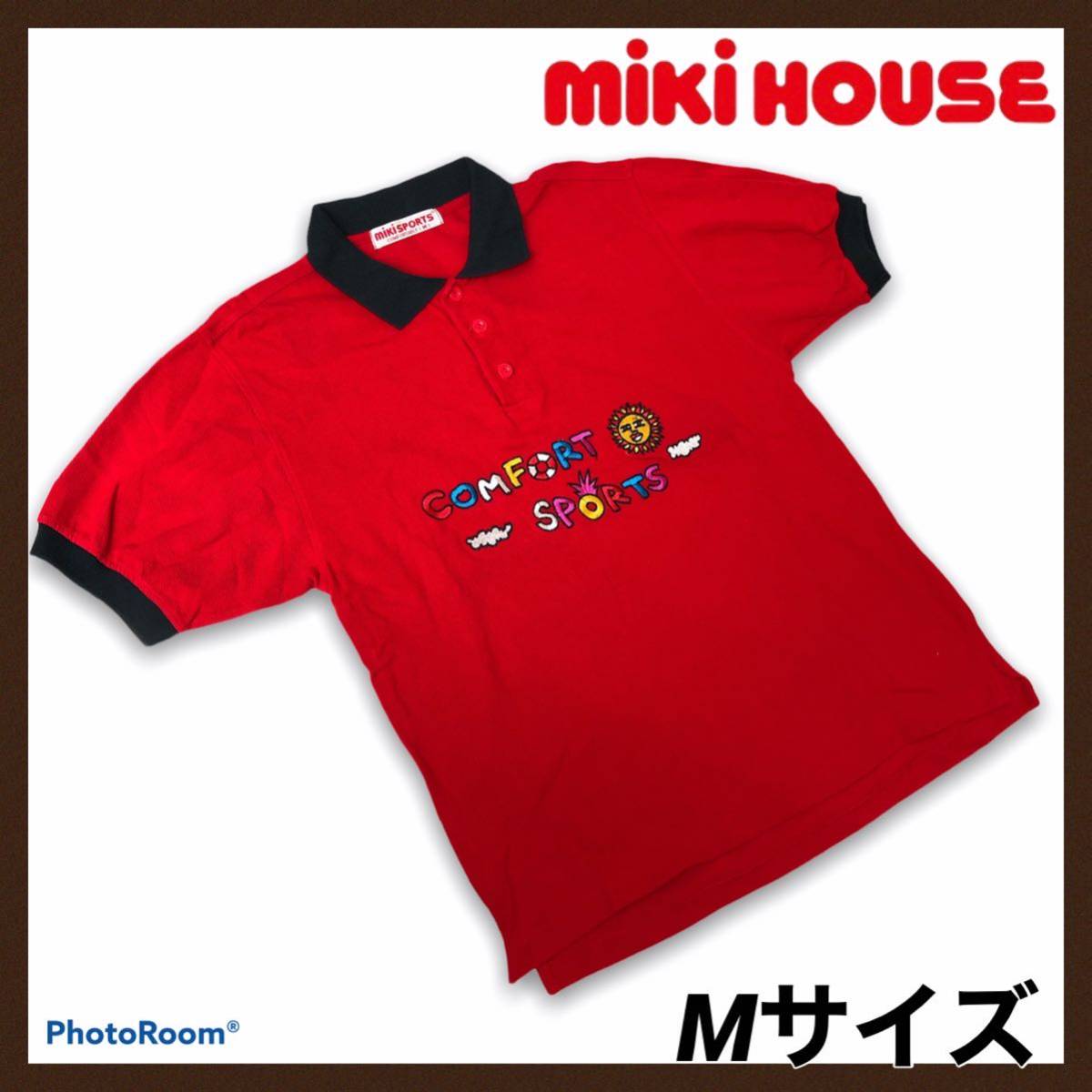 レア！ ミキハウス ミキスポーツ ポロシャツ M メンズ 刺繍 個性的 メンズ 半袖 MIKIHOUSE 赤 ゴルフ ゴルフウェア ビッグロゴ 半袖シャツ