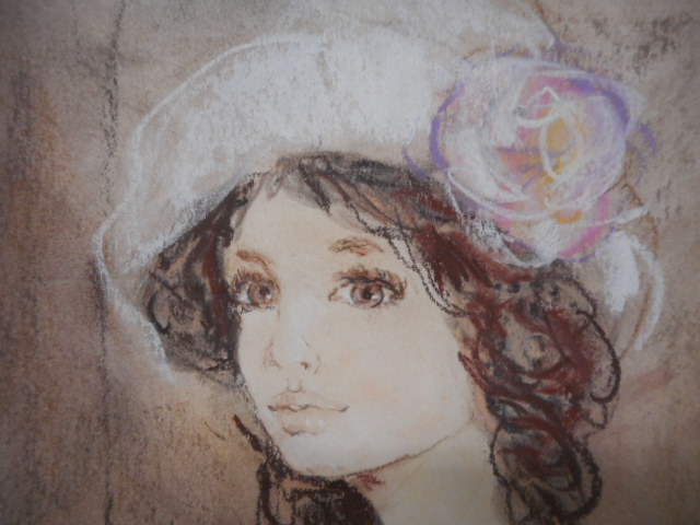 be Lunar ru Sharo waBernard Charoy pastel original picture white hat beauty picture genuine work man. collection 