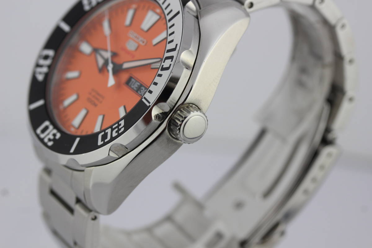 美品 SEIKO セイコー5スポーツ オレンジ文字盤 4R36-06R0 メンズ 自動