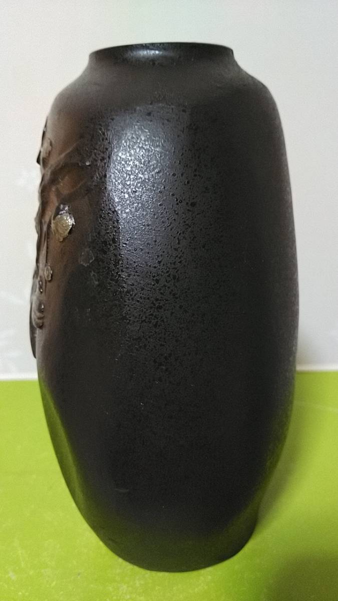 龍仙(竜仙)作 青銅 銅嵌金銀 梅鶯盛上象嵌 花瓶 龍仙(竜仙)作 青銅 銅嵌金銀 梅鶯盛上象嵌 花瓶