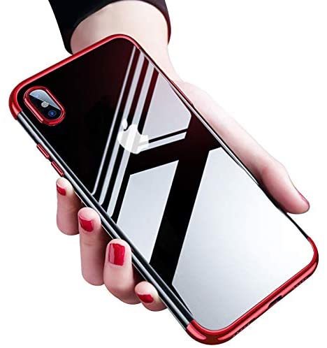 iPhone X用 ケース 赤枠 透明 クリア 薄型 軽量 国内送料無料 大人気 XSも可 オシャレ アイホン アイフォン スリム 直輸入品激安 アイホーン