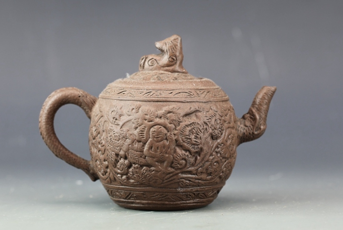 中国古玩 唐物 朱泥急須 在銘 紫砂壷 煎茶道具！直径15cm、高さ11 cm _画像3