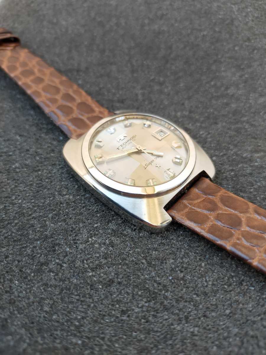 70年代スイス名機 TECHNOS SUPERCRON　紳士高級自動巻腕時計 希少お洒落文字盤　ETA2472ムーブメント　チラネジテンプ　OH済　美品!_画像4