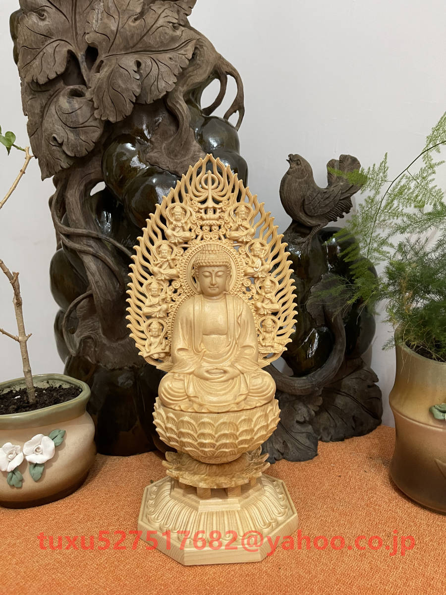 在庫処分送料無料 極上品 檜材製 阿弥陀如来坐像 供養品木彫仏像 仏教
