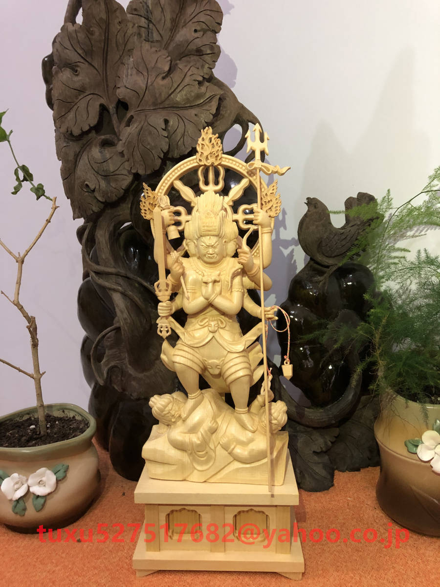 最新作 降三世明王 降三世明王像 置物 総檜材 木彫仏像 仏教美術 精密細工 仏師で仕上げ品 高さ36cm