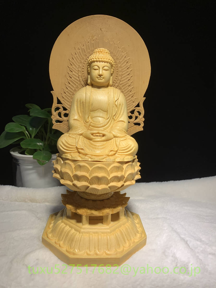 新作 総檜材 釈迦如来 置物 仏教工芸品　木彫仏教　精密彫刻　極上品 仏像座像 _画像5