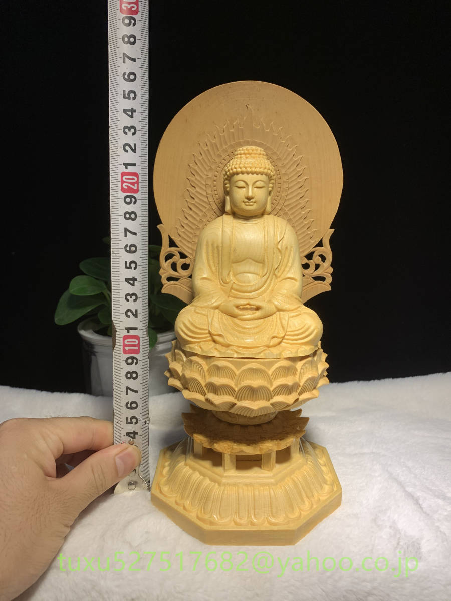新作 総檜材 釈迦如来 置物 仏教工芸品　木彫仏教　精密彫刻　極上品 仏像座像 _画像6