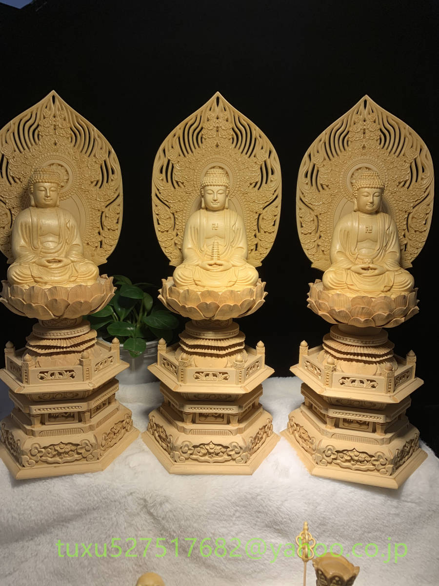 娑婆三聖 風水開運   貴重供養品   祈る厄除  木彫仏像 仏教美術品