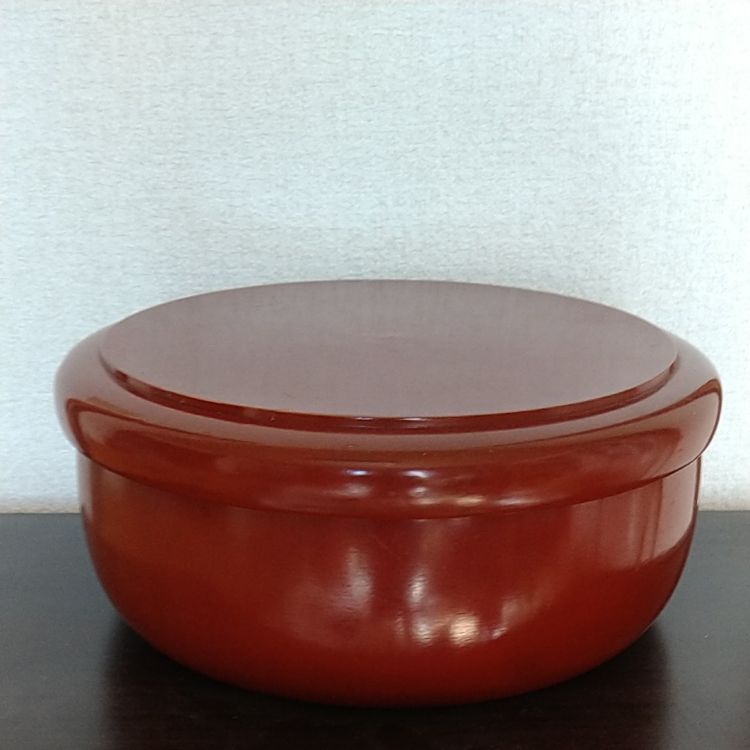 後藤塗 木製おひつ朱 くり抜き 本漆塗り 菓子鉢 茶器入れ 丸盆