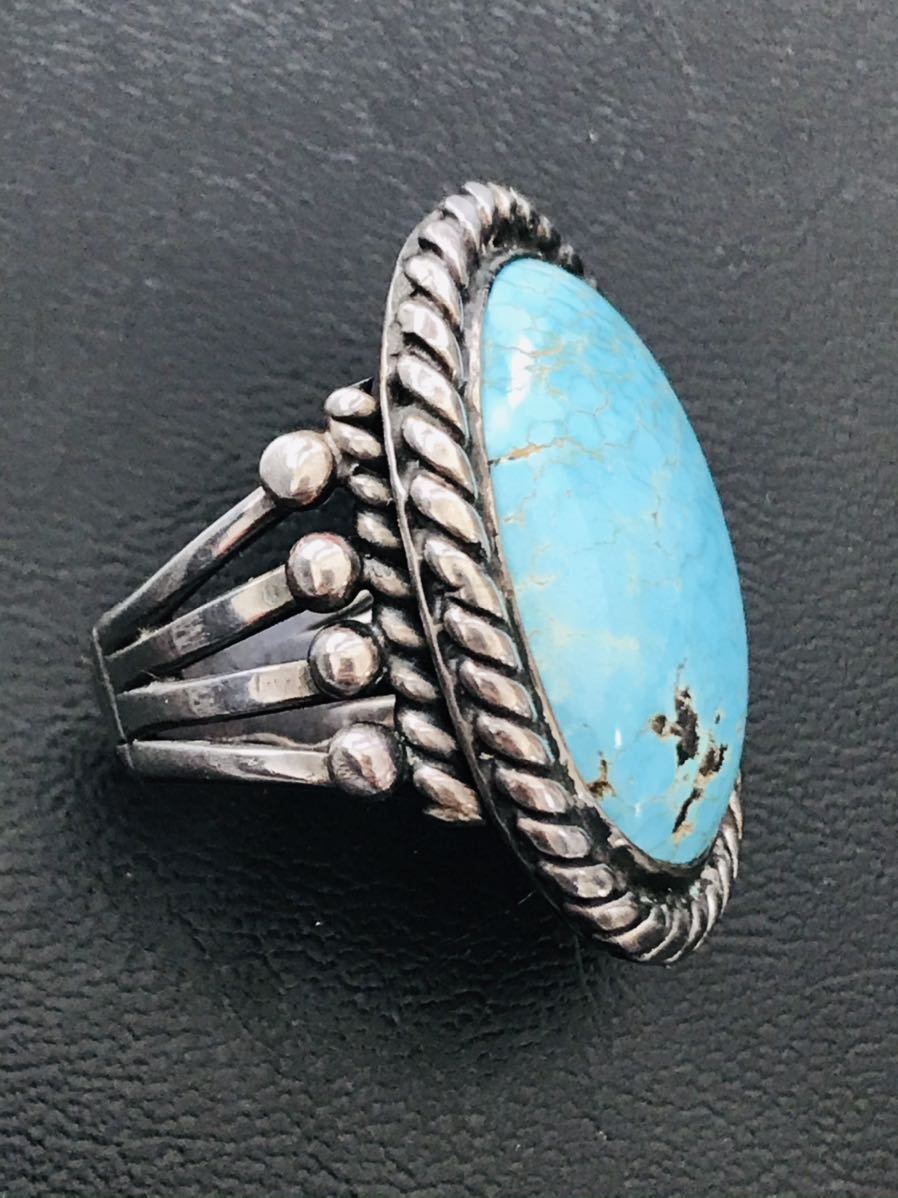 NAVAJO [OLD PAWN]1960\'s high-end blue jem turquoise ring 21 number Blue Gem Turquoise Indian jewelry Navajo ho pi