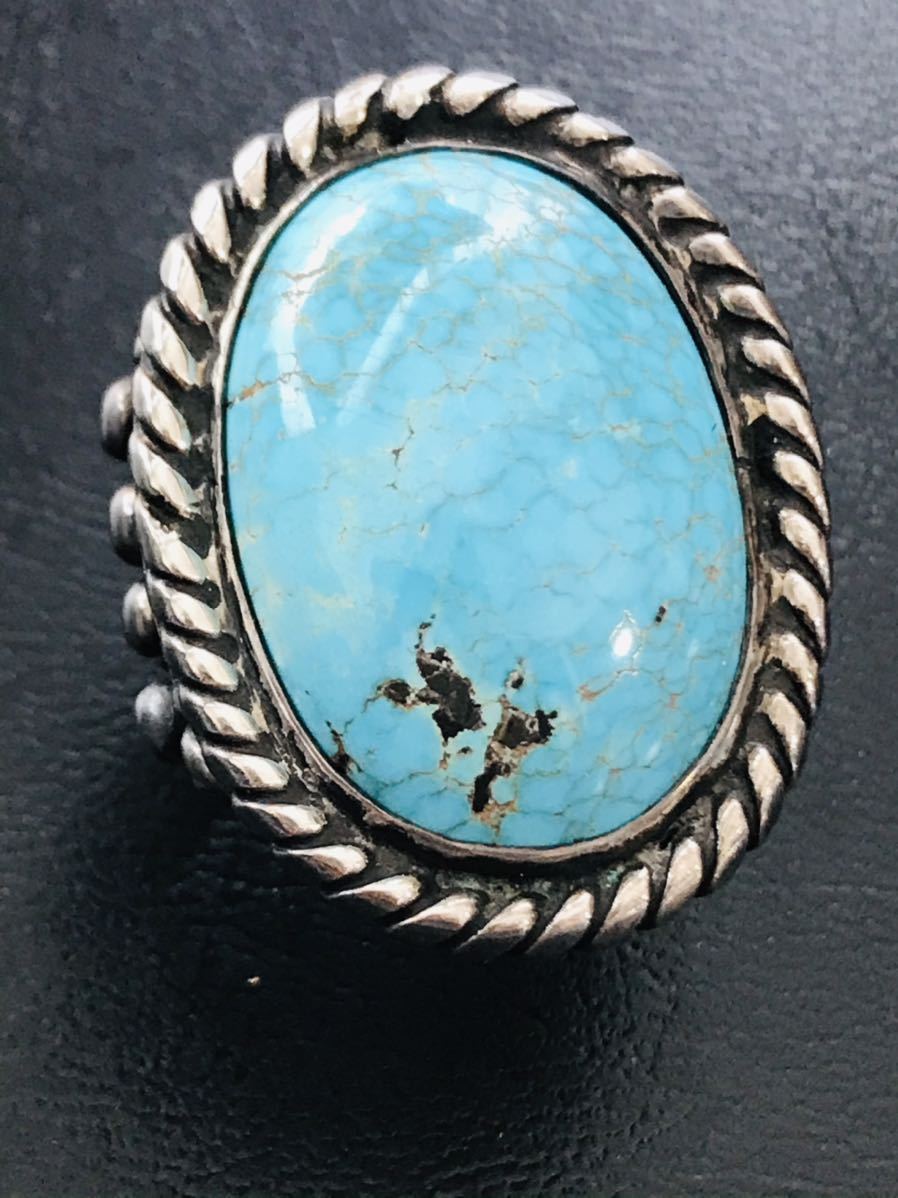 NAVAJO [OLD PAWN]1960\'s high-end blue jem turquoise ring 21 number Blue Gem Turquoise Indian jewelry Navajo ho pi