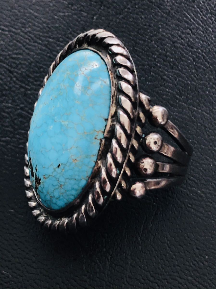 NAVAJO [OLD PAWN]1960\'s high-end blue jem turquoise ring 21 number Blue Gem Turquoise Indian jewelry Navajo ho pi