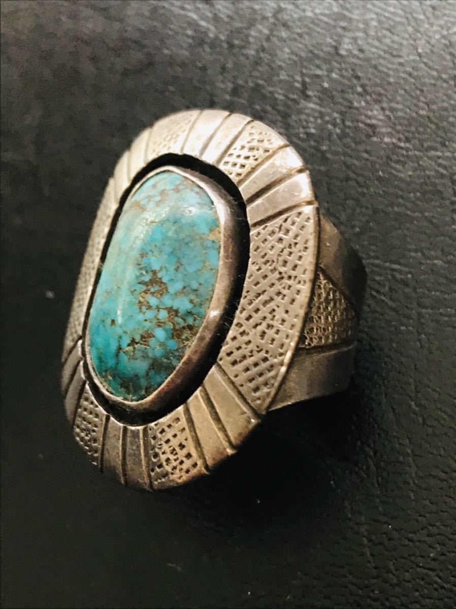 NAVAJO. Takumi .[George Kee/ George * key ] 1940*s GEM Turquoise Vintage ring 21 number Navajo Indian jewelry ho pi