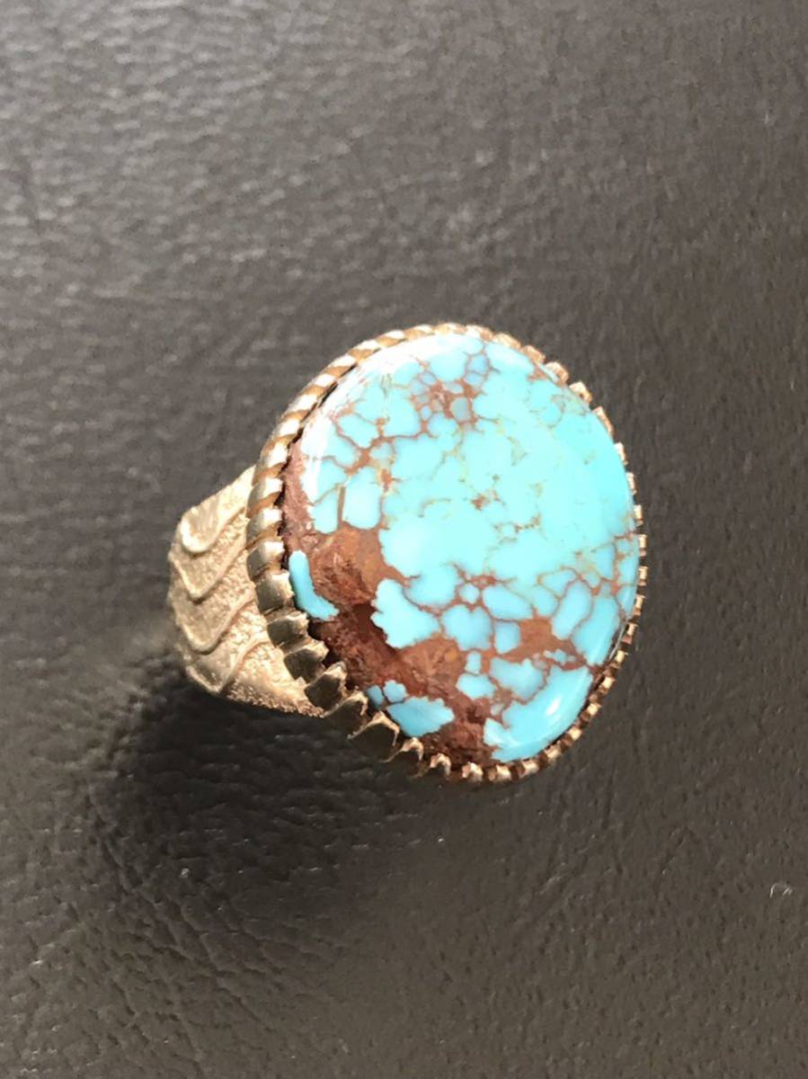 NAVAJO [Tim Bedah/tim*beda-]1980\'s All 14K can tela rear turquoise ring 11 number Navajo Indian jewelry ho pi