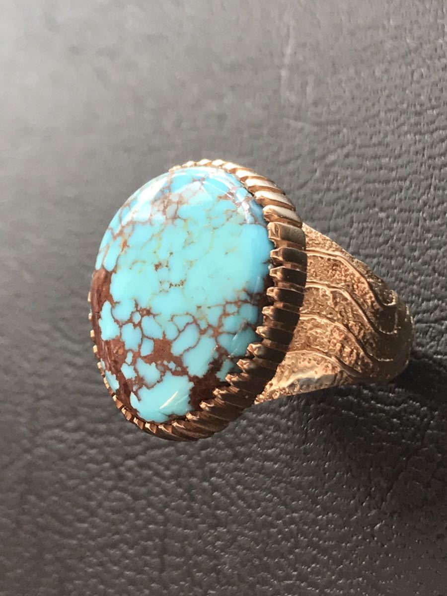NAVAJO [Tim Bedah/tim*beda-]1980\'s All 14K can tela rear turquoise ring 11 number Navajo Indian jewelry ho pi