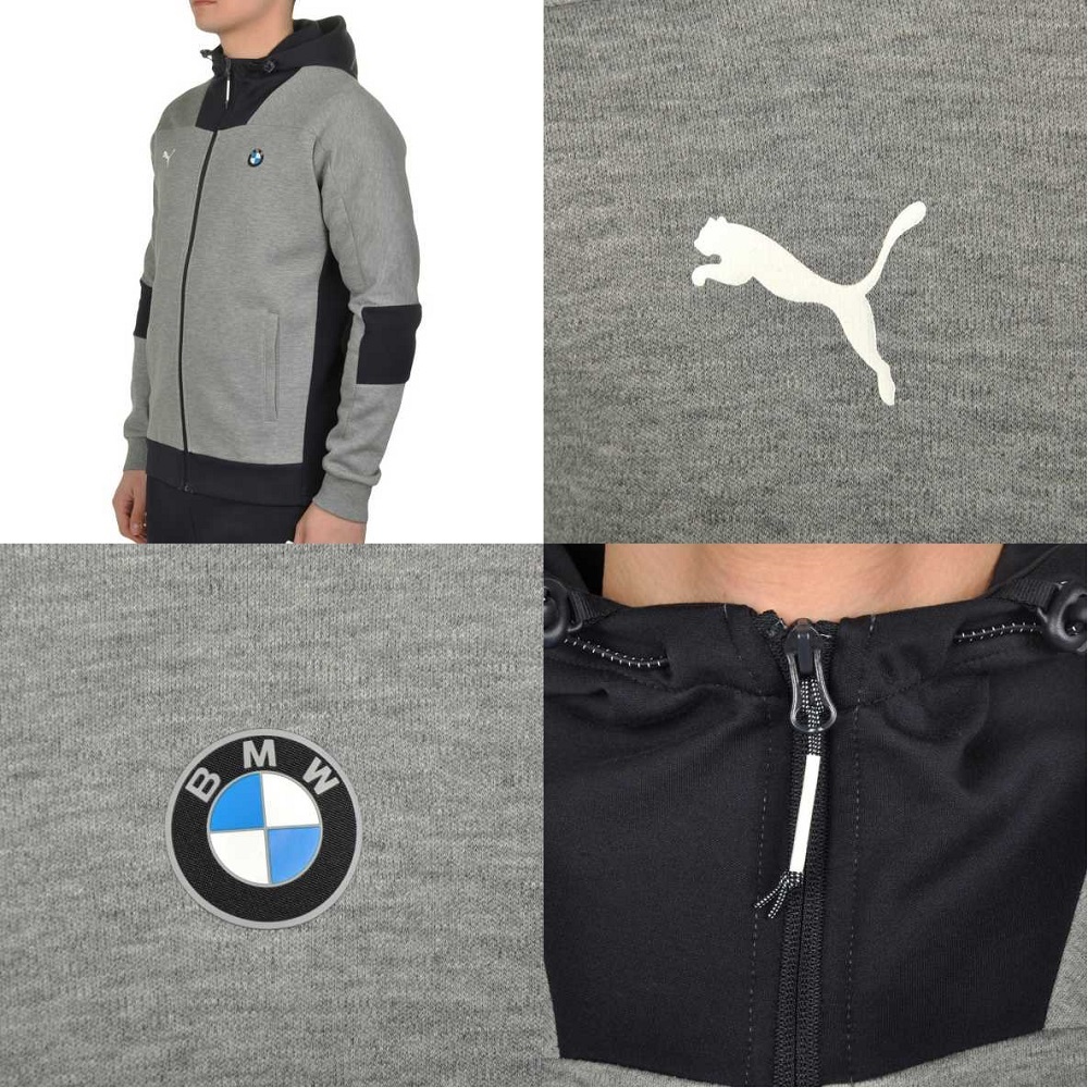 プーマ BMW コラボ MS スウェット フーデッドジャケット&パンツ USサイズL (XL相当) 定価22000円 グレー/ネイビー モータースポーツ 上下_画像6