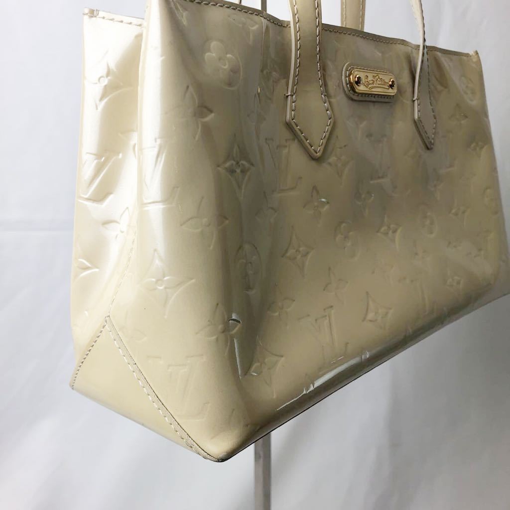 ☆送料無料☆ルイヴィトン LOUIS VUITTON ウィルシャーPM ブロンコライユ M91452 ヴェルニ ハンドバッグ ホワイト クリーム寄り パーティ