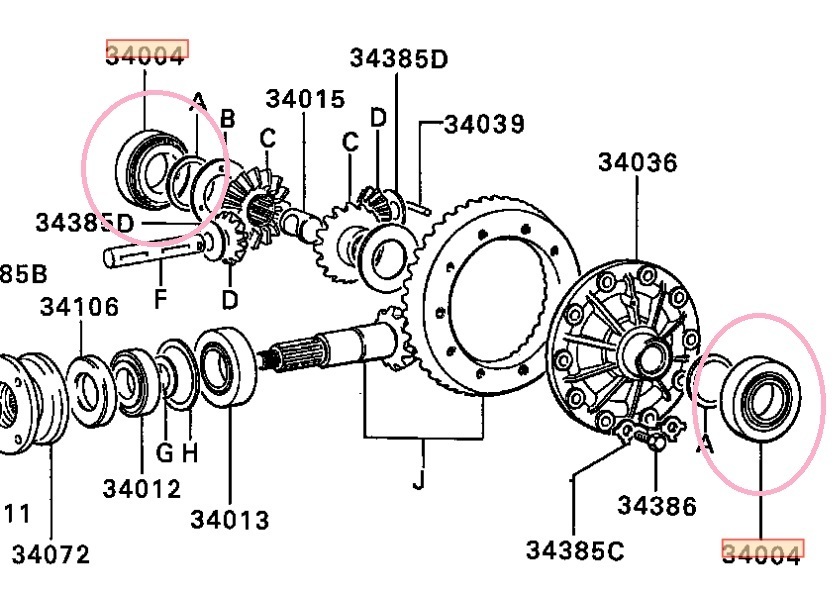 三菱ジープ　リアデフ用サイドベアリング２個セット社外品新品(KOYO製)(MB073267相当品)Ｊ54,58,59,56,57,Ｊ36,37,38,Ｊ44,47他用(LSD)_画像8