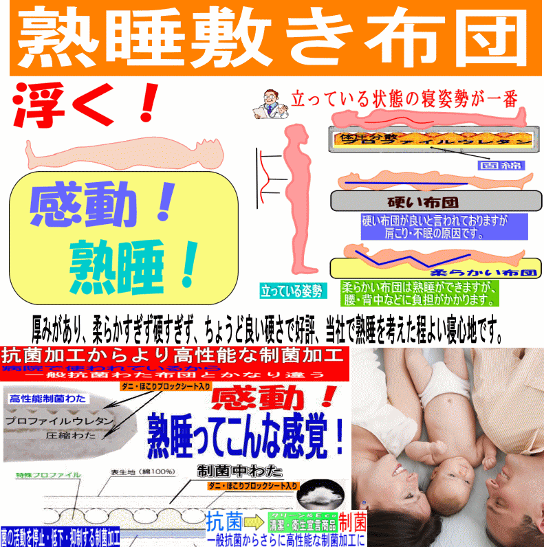 敷布団 シングル 日本製 病院業務用 敷き布団 しきふとん　極厚 抗菌 防ダニ 腰痛 アレルギー 体圧分散 S熟睡敷ふとんjk橙_画像5