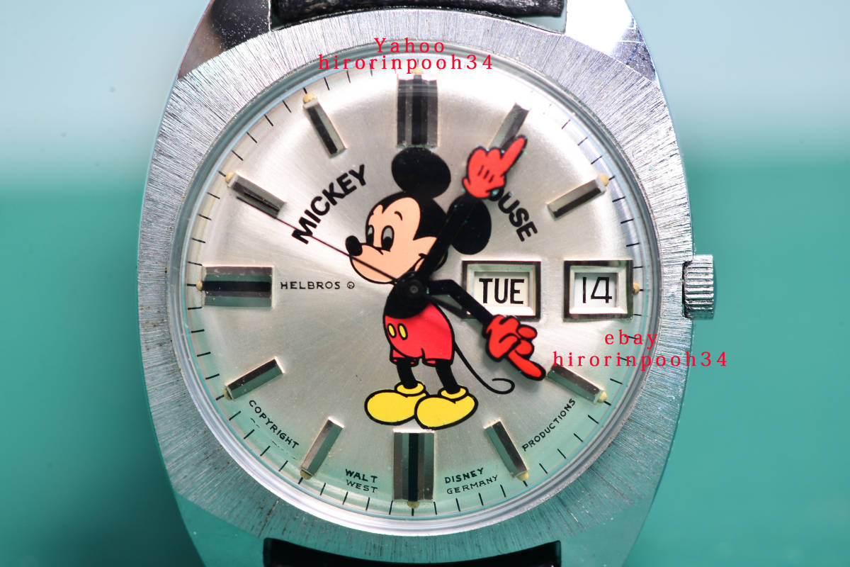即決 HELBROS ヘルブロス ミッキーマウス 手巻腕時計 最高級17石 ＯＨ 