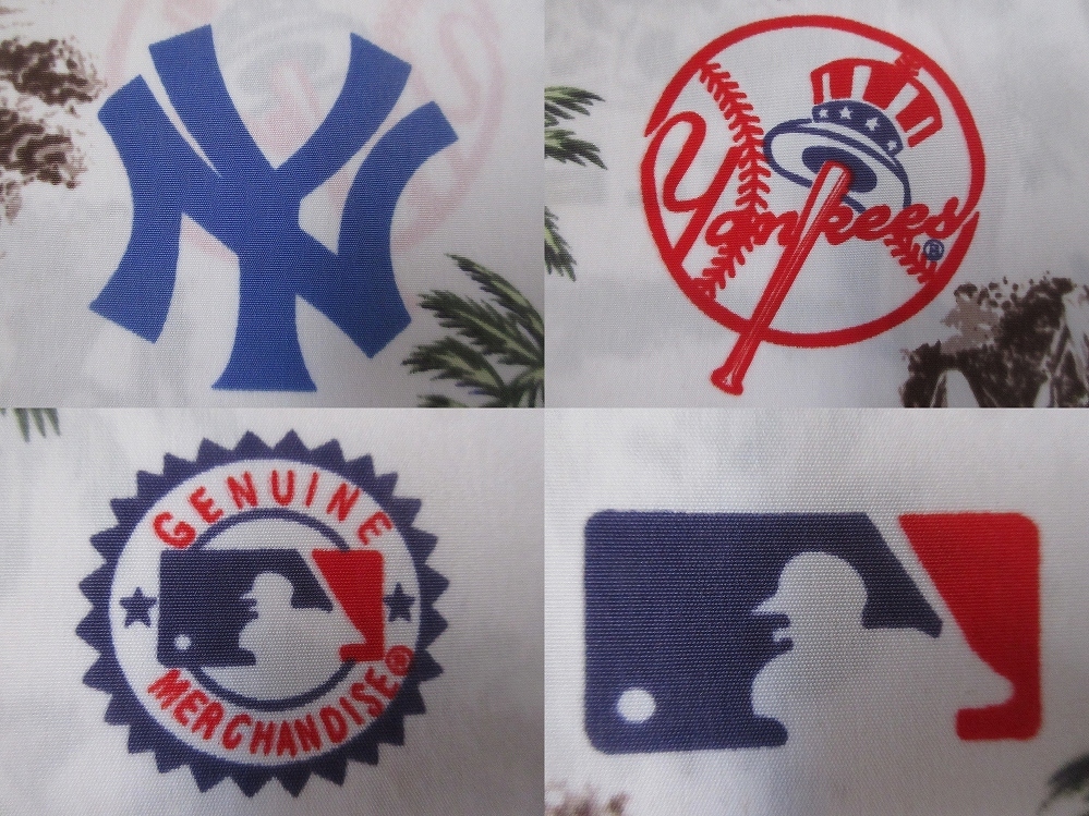 90's 00's ニューヨーク ヤンキース オーバーサイズ 総柄 半袖 開襟 シャツ XXL New York Yankees アロハ ハワイアン XL NY田中将大MLB野球_画像8