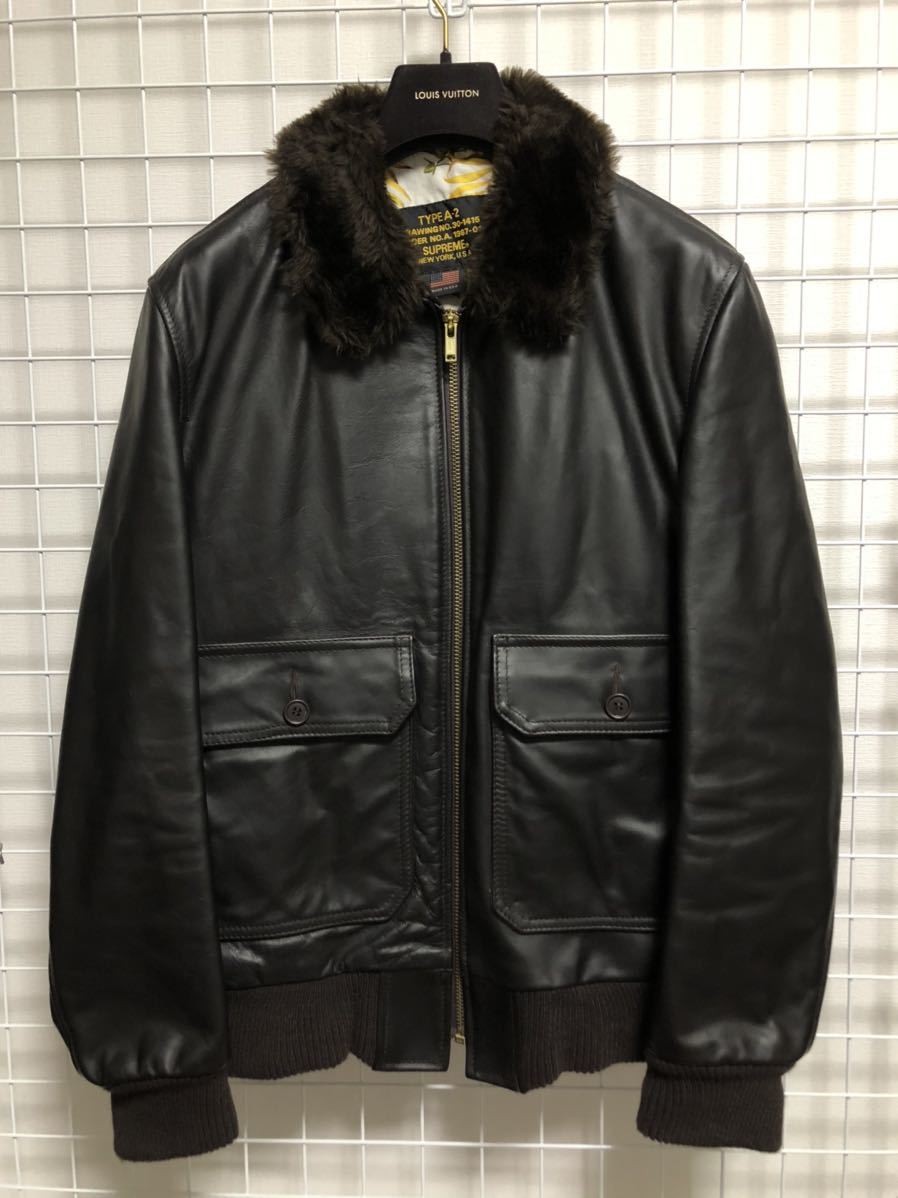 Supreme ×Schott Leather A-2 Flight Jacket サイズM 茶 12SS ボア付きレザー フライトジャケットレザー