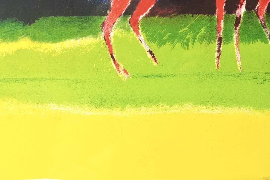 フランス人画家 ポール・ギヤマン作 「四頭の赤い馬」E.A リトグラフ 15号サイズ 真作 OKT