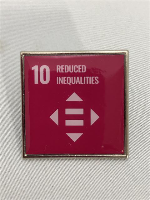 SDGsピンバッジ　1個(1540円税込）10. 人や国の不平等をなくそう（国連ブックショップ購入・送料無料・新品未使用） (リサイクル素材)UN60