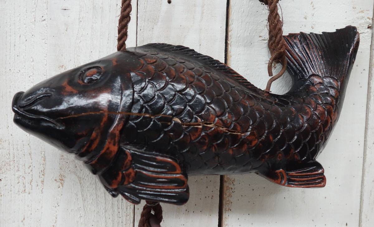 直販超特価 BA159 時代民芸品 木彫 鯉 魚 横木 全長約94cm 囲炉裏