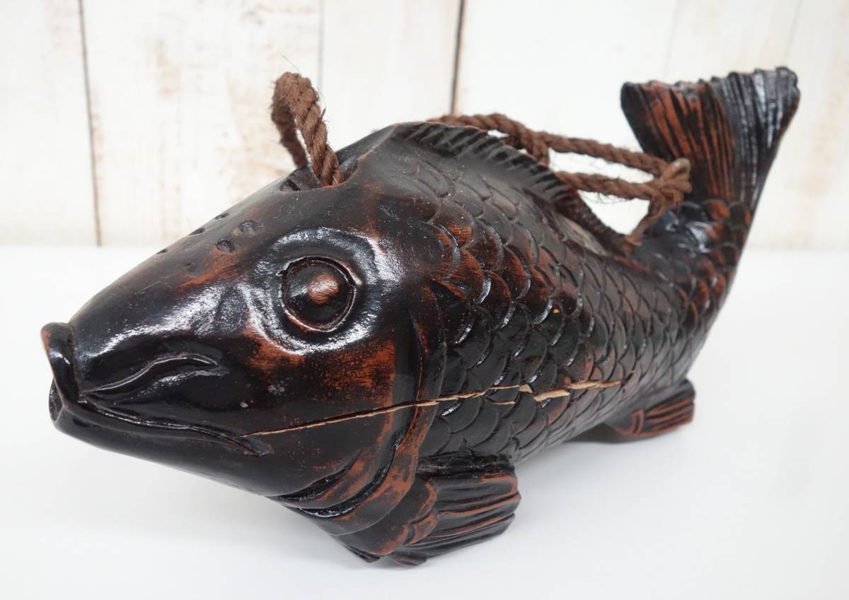 直販超特価 BA159 時代民芸品 木彫 鯉 魚 横木 全長約94cm 囲炉裏