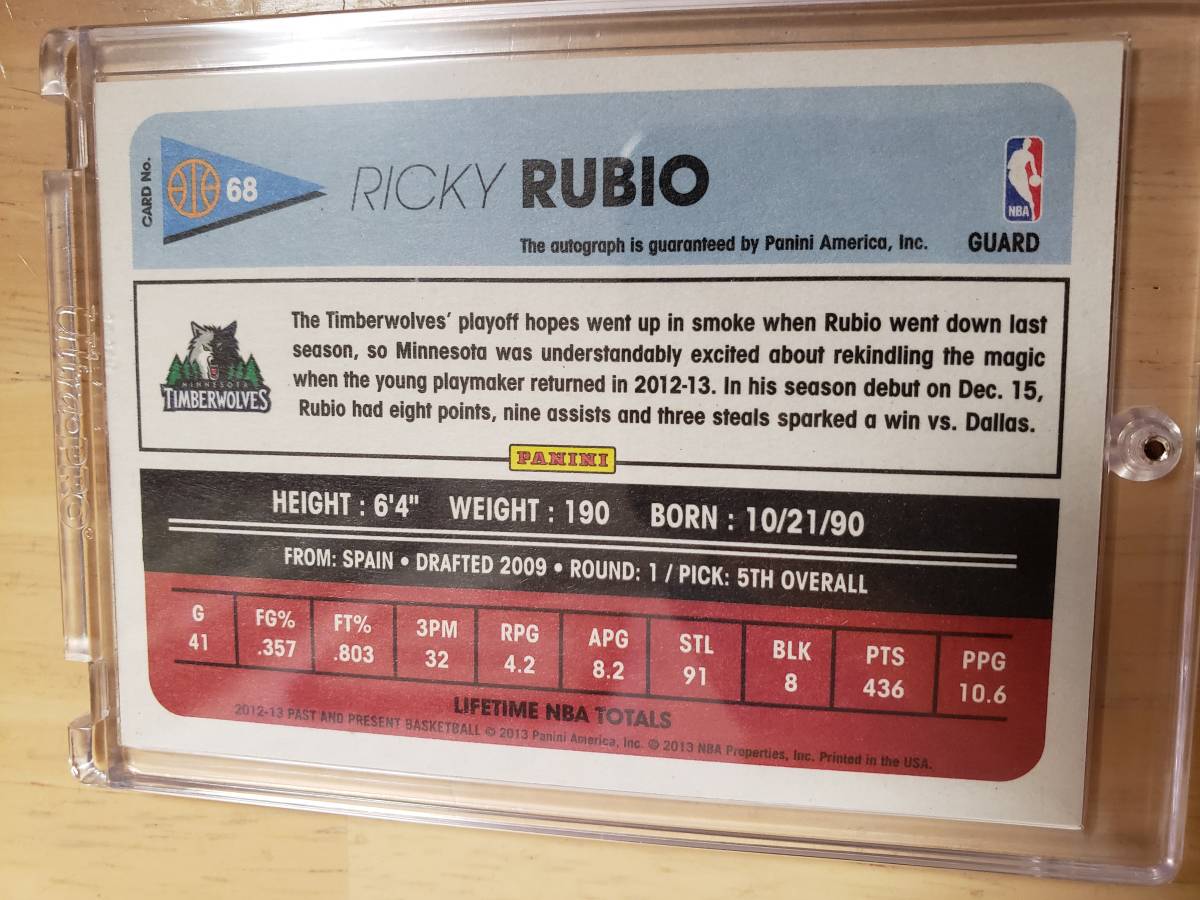 サイン 2012 -13 Panini Past Present RICKY RUBIO Auto / リッキー ルビオ Autograph _画像6